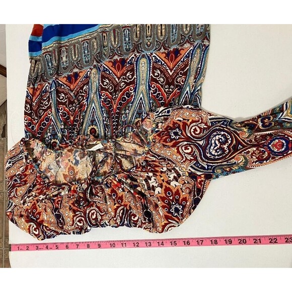 Boston Proper Womans Dress Sz 4 Multicolor Gypsy Boho Smocked Waist Bell Sleeve - Picture 9 of 10